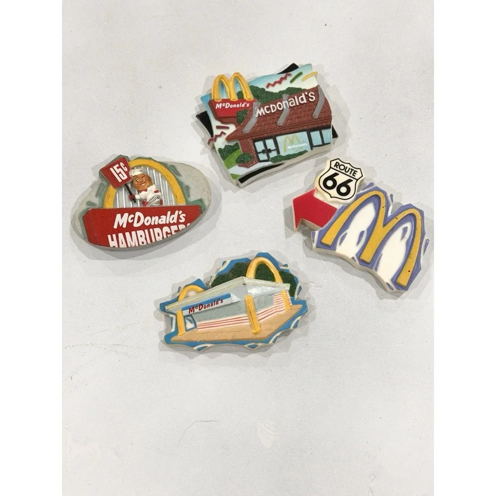 Lot of 4 McDonalds Fridge Magnets Vintage 1998 Restaurant Hamburgers Route 66